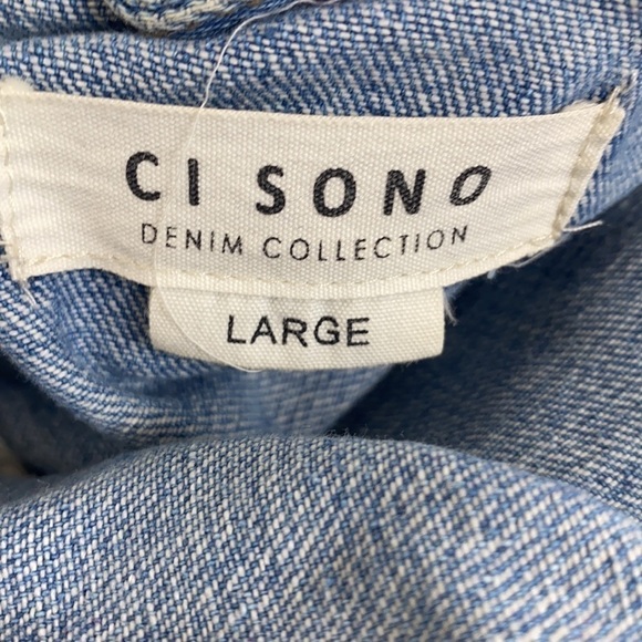 CI SONO Light Denim Distressed Jean Jacket Coat Destroyed Casual Trendy Large - Picture 9 of 9